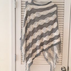 Grey and cream knit poncho